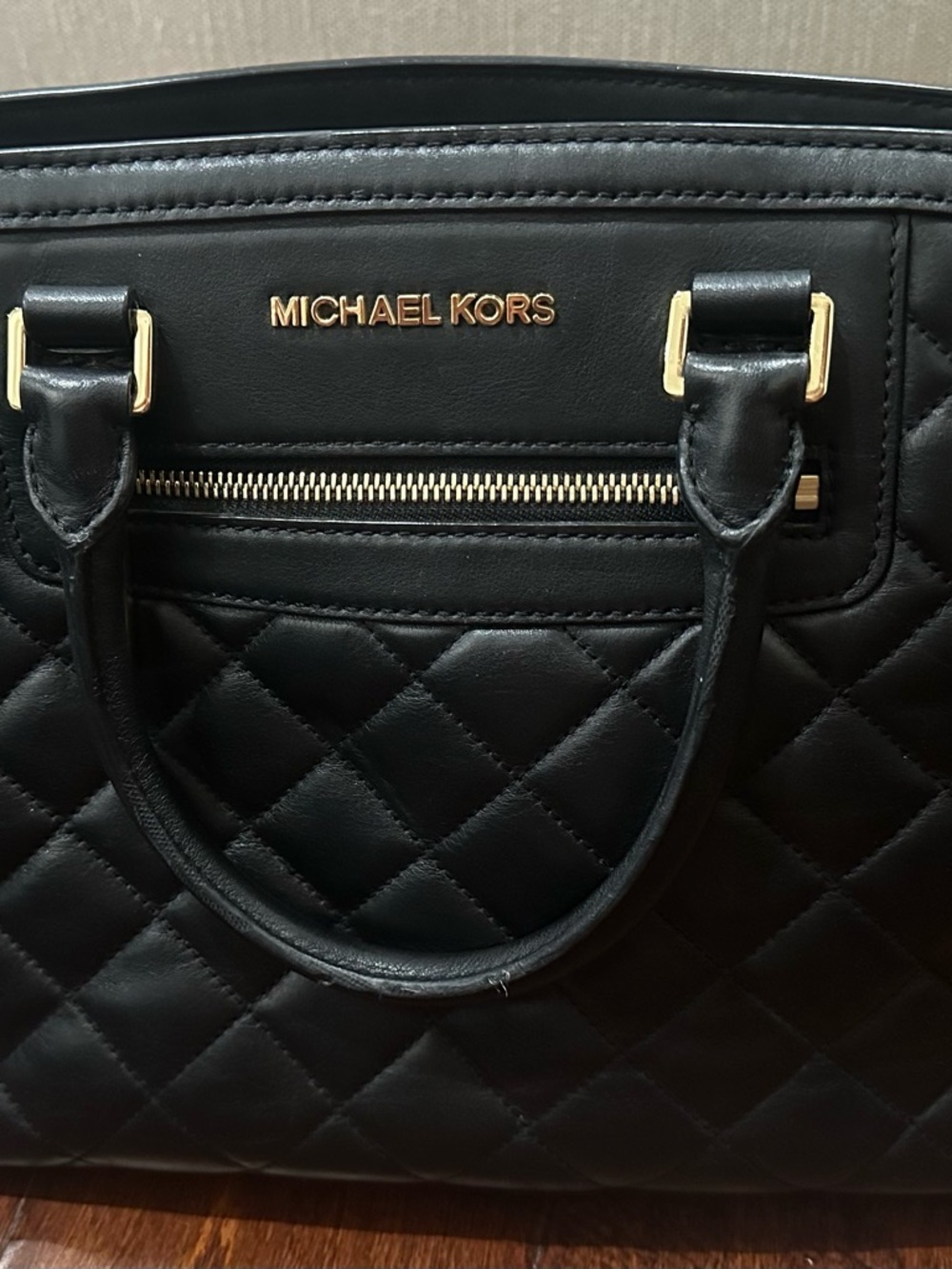 Michael Kors Black Quilted Satchel with Gold Hardware